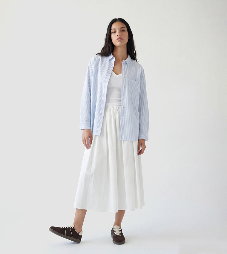 Striped Linen Blend Oversized Shirt