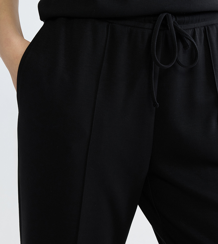 Solid Seam Detail Wide Leg Trousers