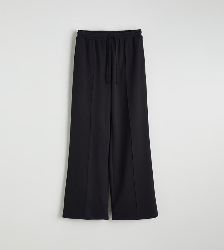 Solid Seam Detail Wide Leg Trousers