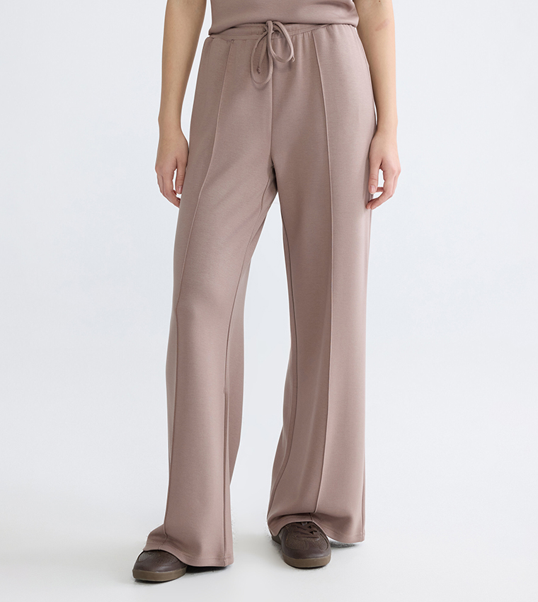 Solid Seam Detail Wide Leg Trousers