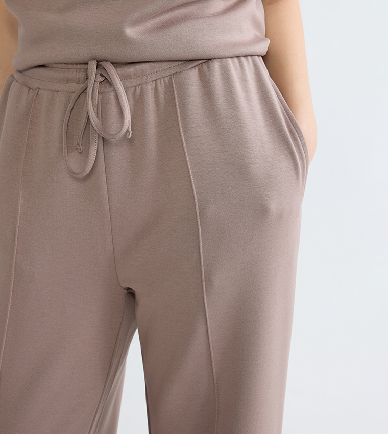Solid Seam Detail Wide Leg Trousers