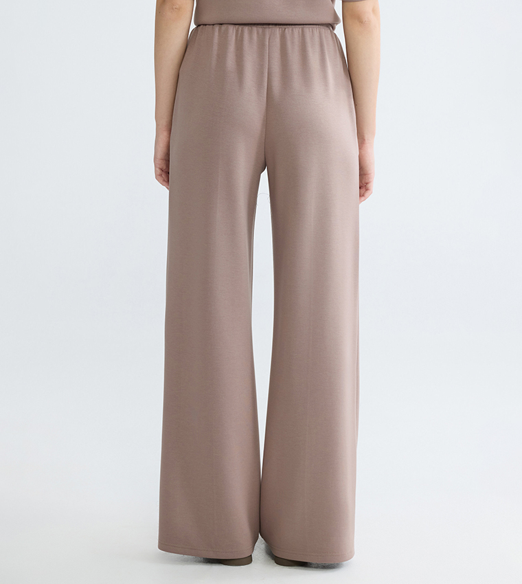 Solid Seam Detail Wide Leg Trousers