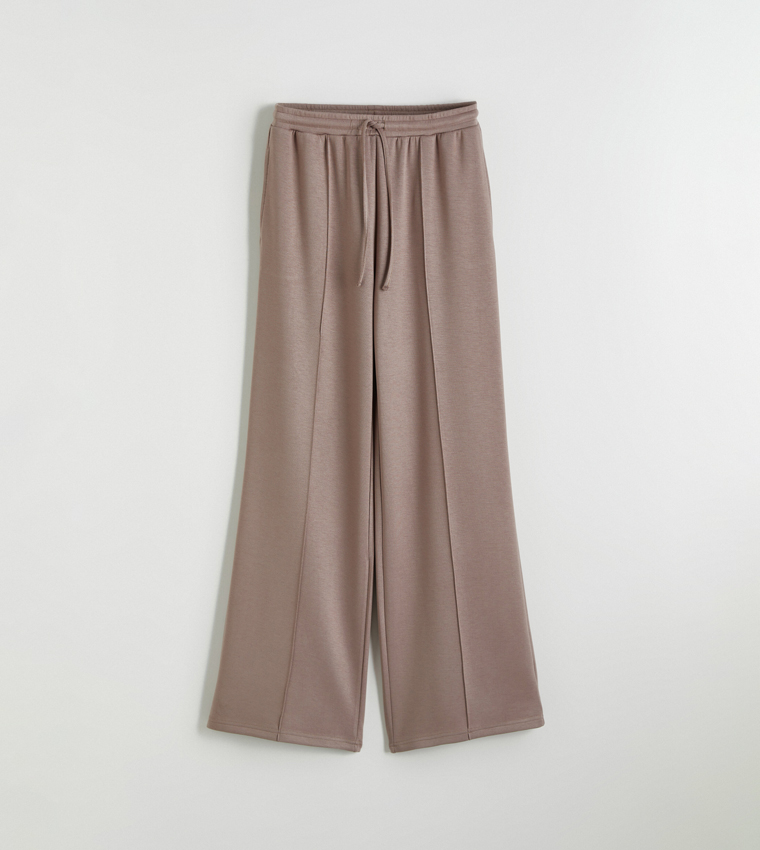 Solid Seam Detail Wide Leg Trousers