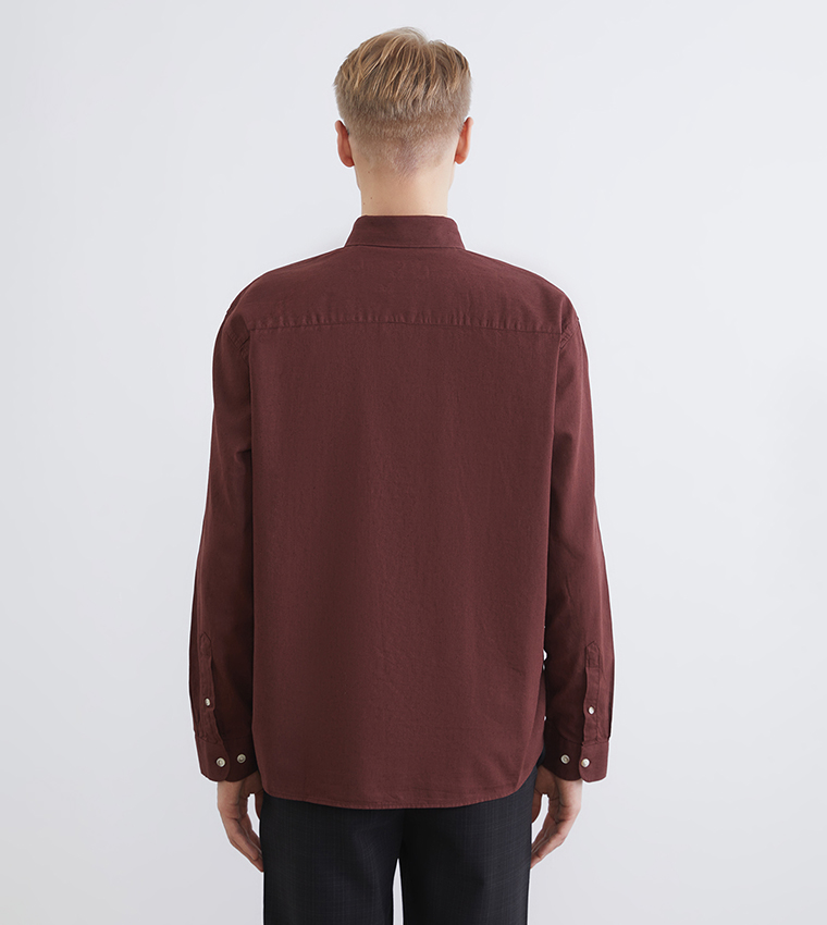 Solid Button-Down Collar Linen Look Shirt