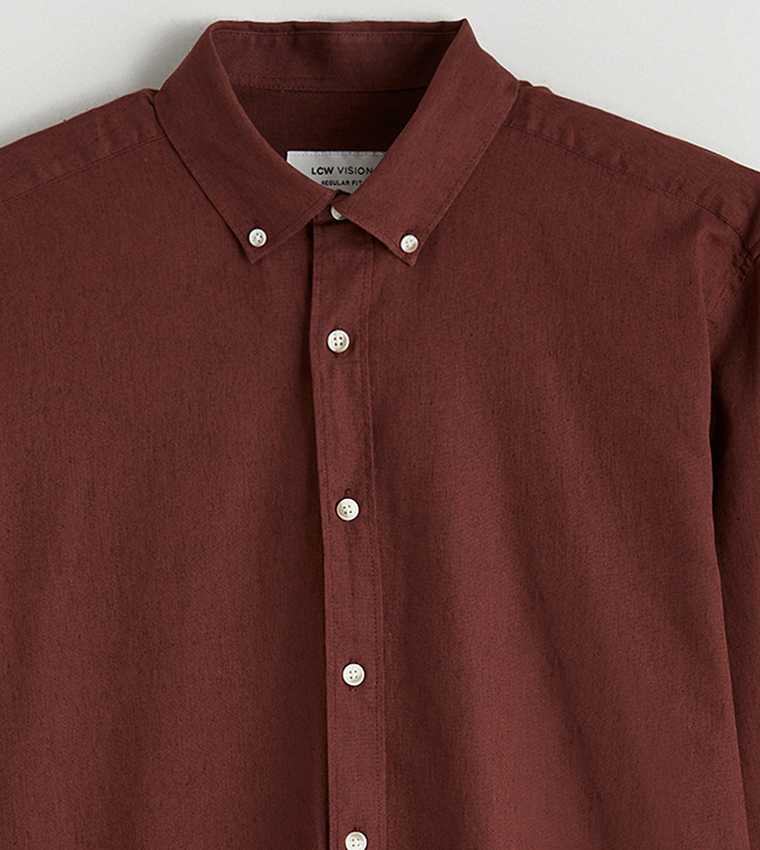 Solid Button-Down Collar Linen Look Shirt