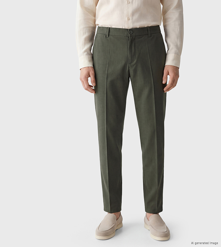 Solid Tapered Fit Formal Trousers