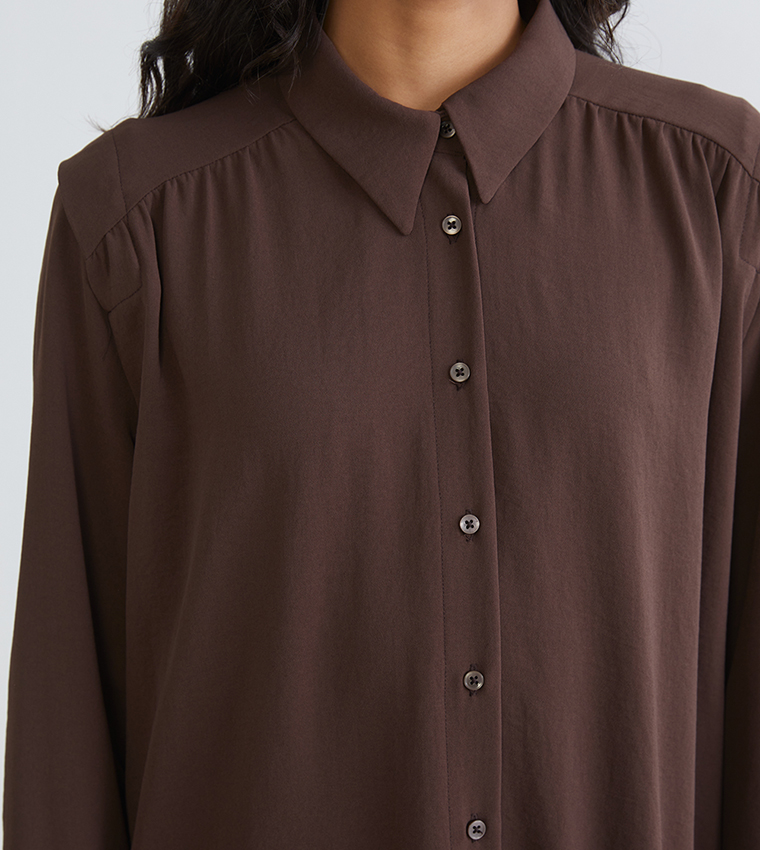 Long Sleeves Gathered Oversized Tunic Shirt