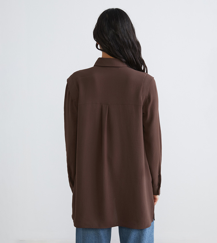 Long Sleeves Gathered Oversized Tunic Shirt