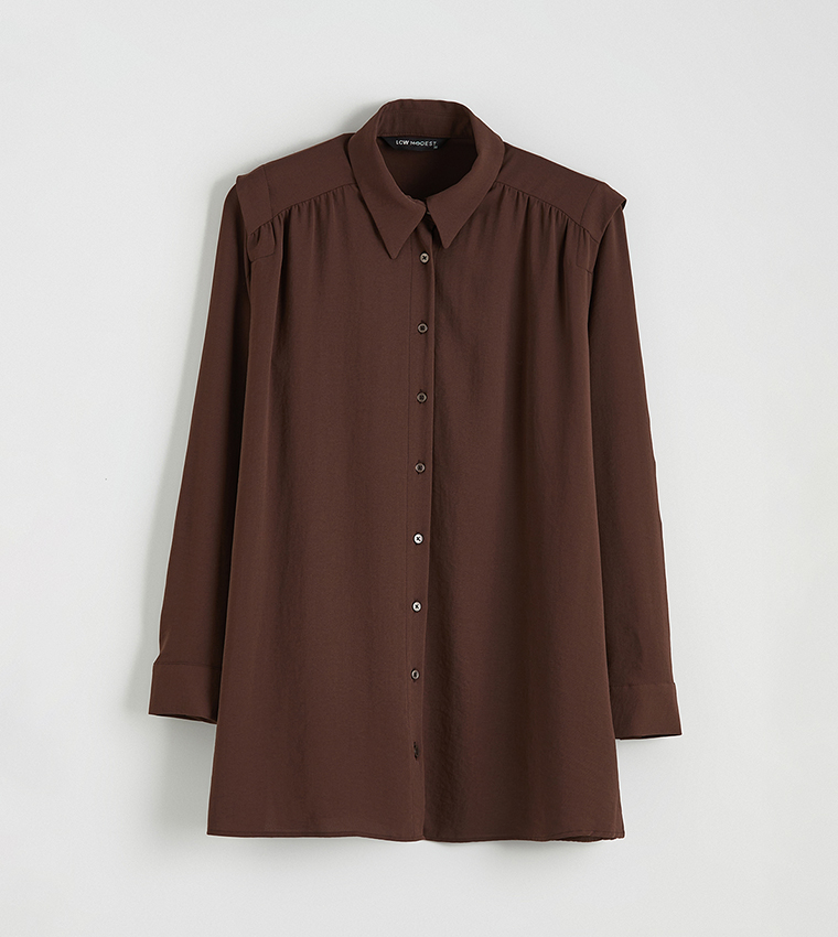 Long Sleeves Gathered Oversized Tunic Shirt