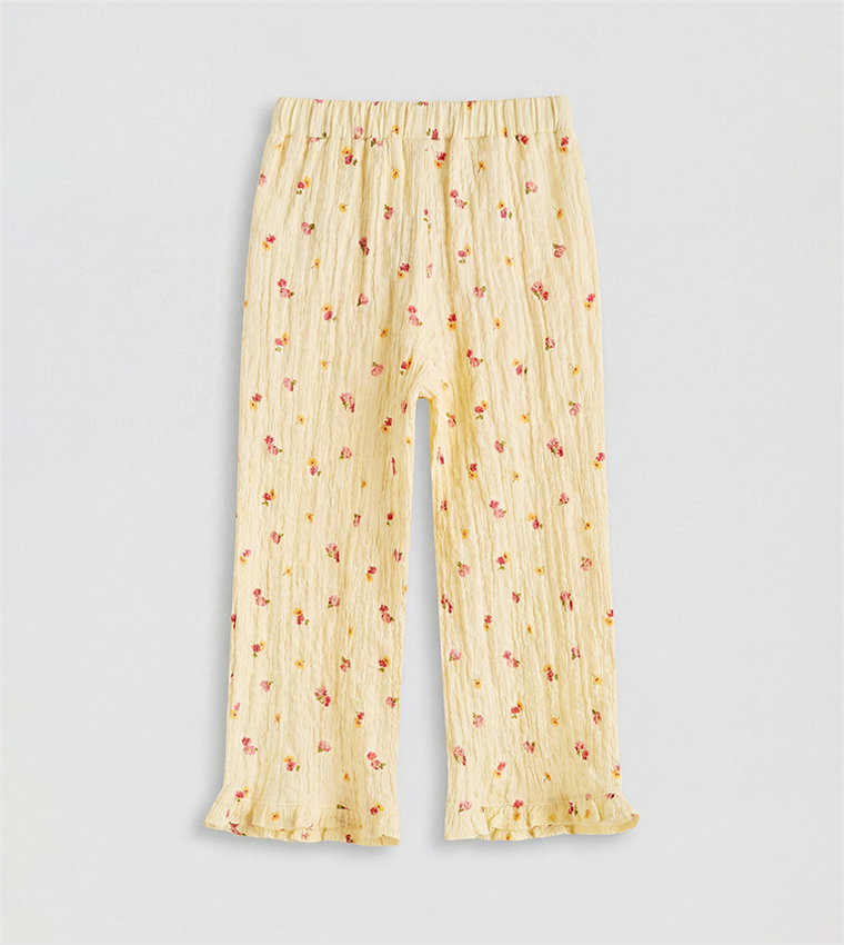 Floral Printed Elastic Waist Poplin Pants