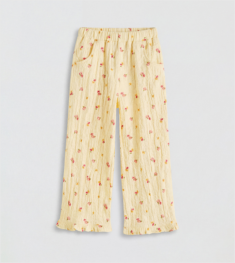 Floral Printed Elastic Waist Poplin Pants