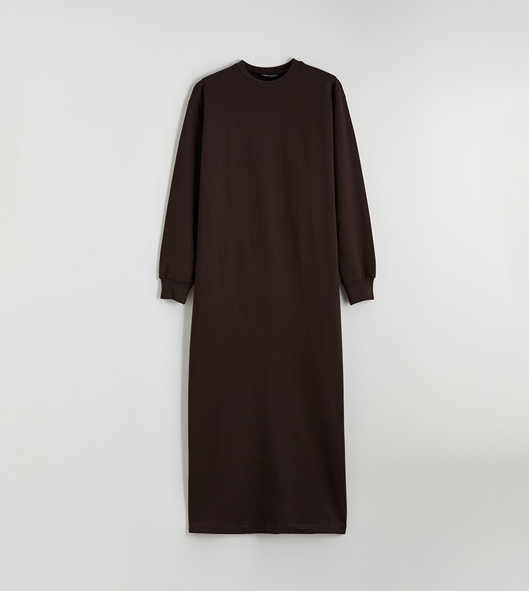 Solid Long Sleeves Crew Neck Maxi Dress