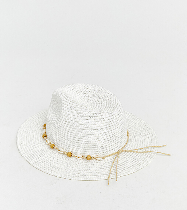 Shell Beaded Straw Hat