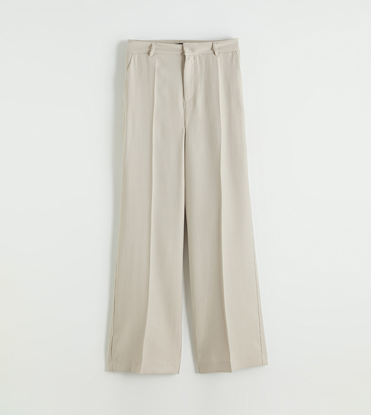 Solid Mid Rise Woven Trousers