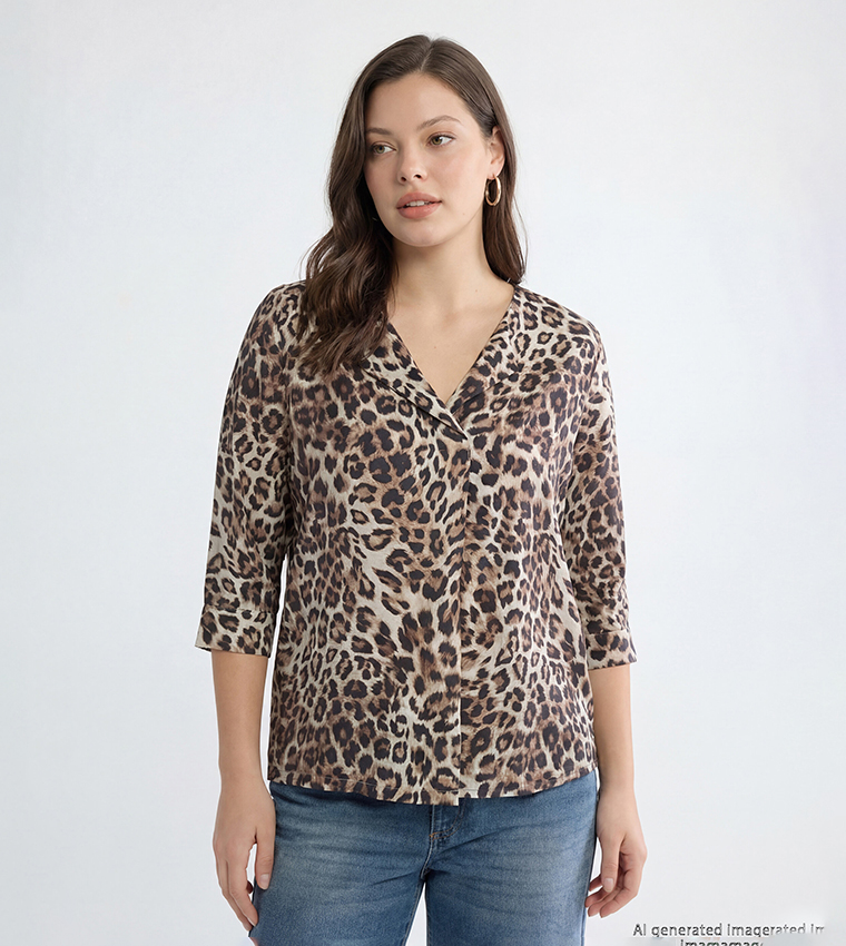 Leopard Print V-Neck Top