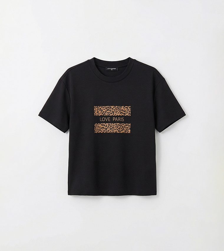 تيشيرت ناعم بقبة مستديرة وطبعة فهد 