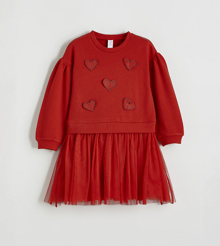 Heart Appliqued Crew Neck Tulle Dress