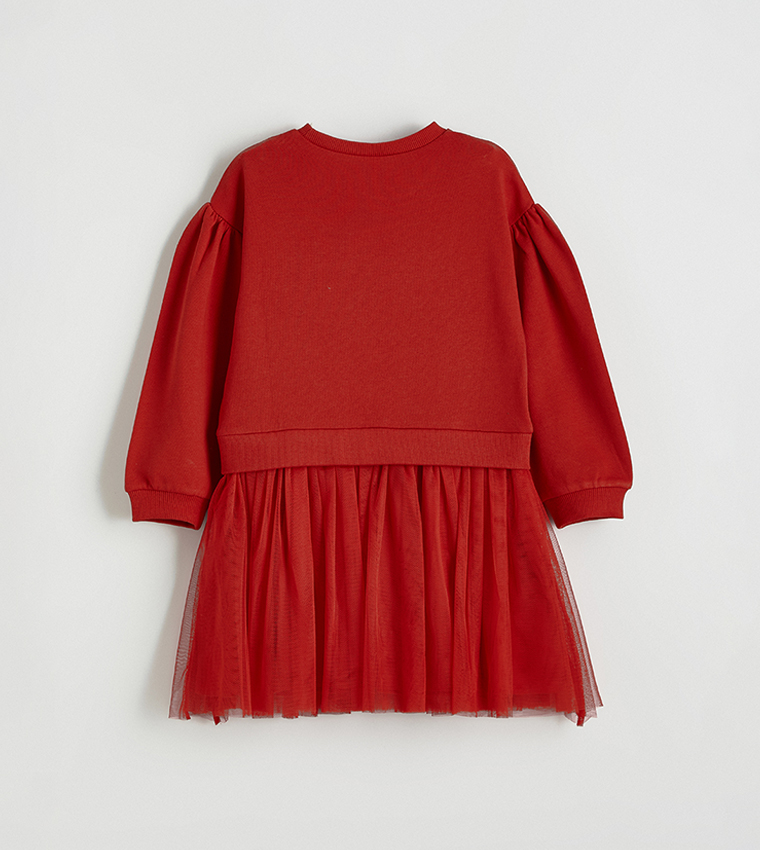 Heart Appliqued Crew Neck Tulle Dress