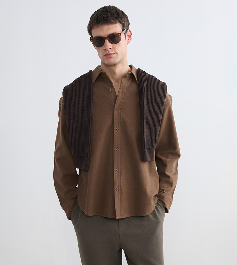 Solid Long Sleeves Dobby Shirt