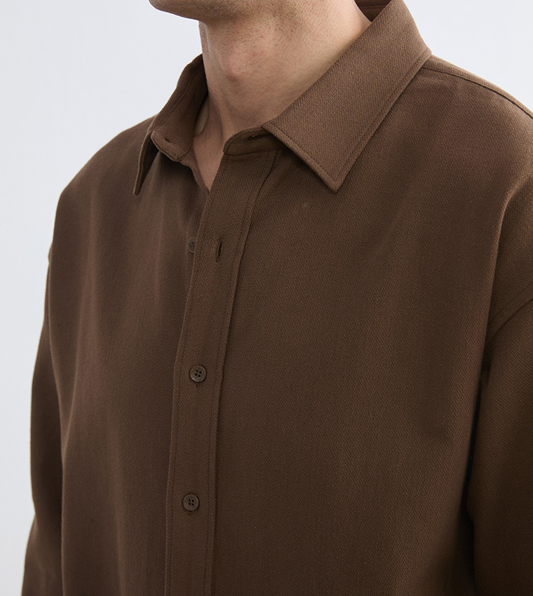 Solid Long Sleeves Dobby Shirt