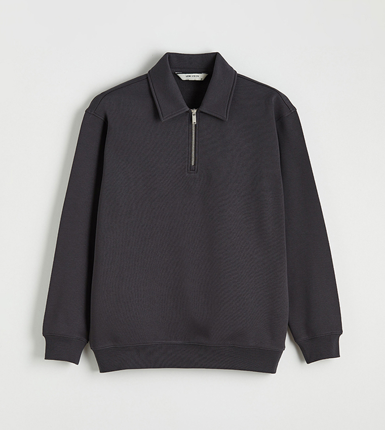 Solid Collared Long Sleeves Sweatshirt