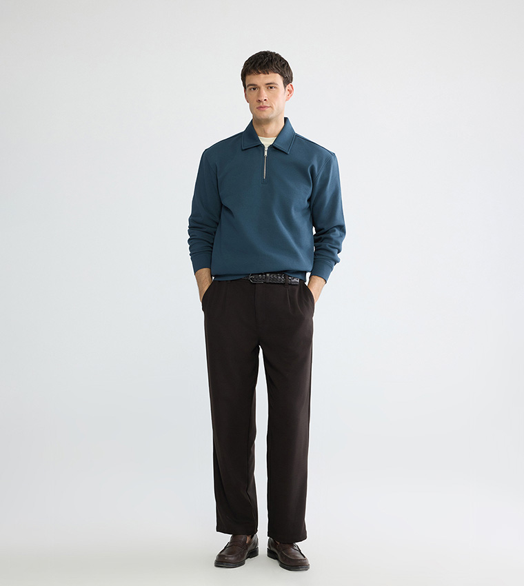 Solid Collared Long Sleeves Sweatshirt