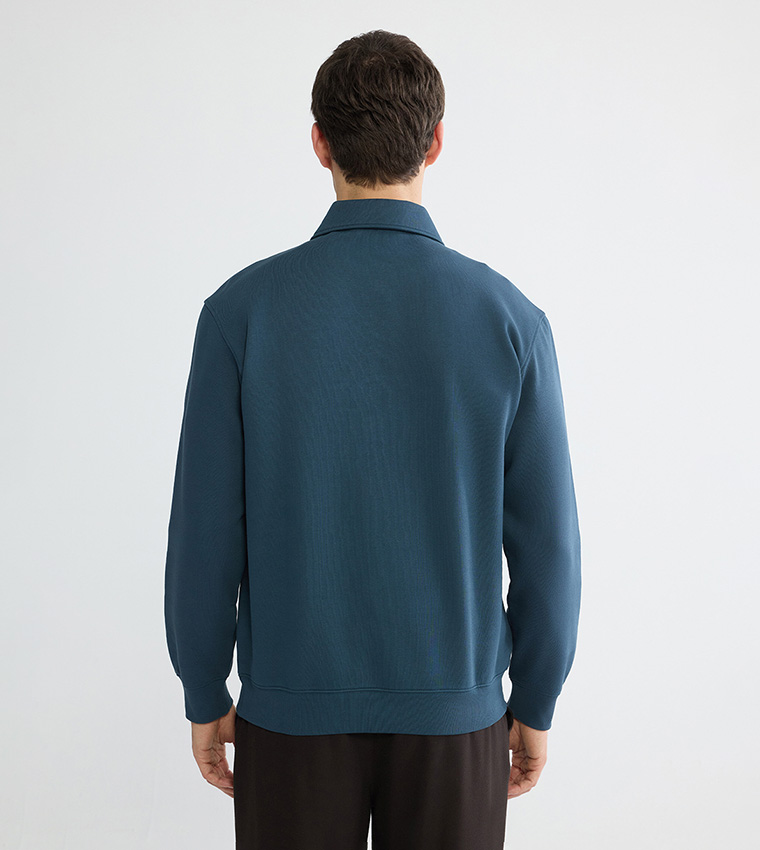 Solid Collared Long Sleeves Sweatshirt