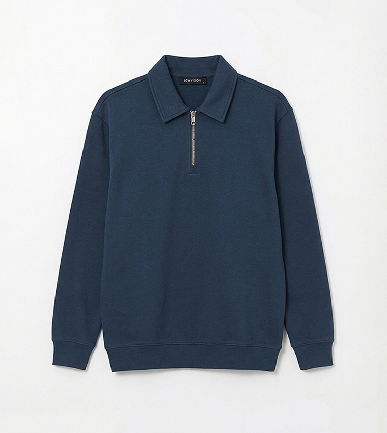 Solid Collared Long Sleeves Sweatshirt