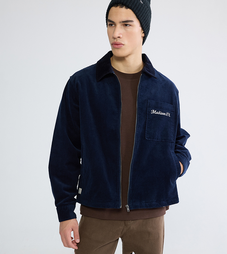 Embroidery Detail Long Sleeves Velvet Shacket