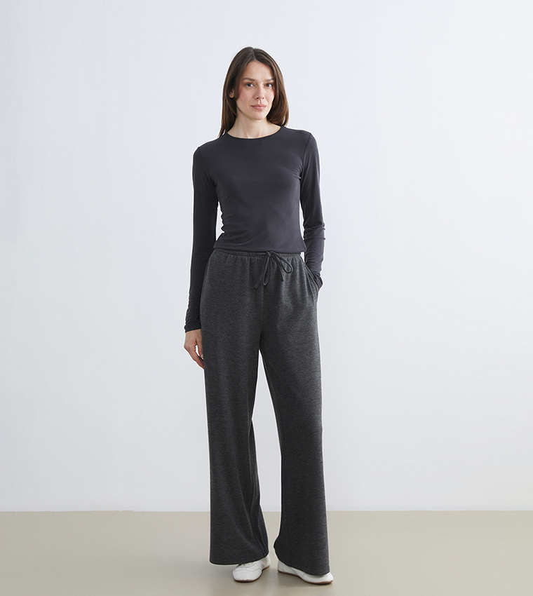Drawstring Waist Wide Leg Sweatpants