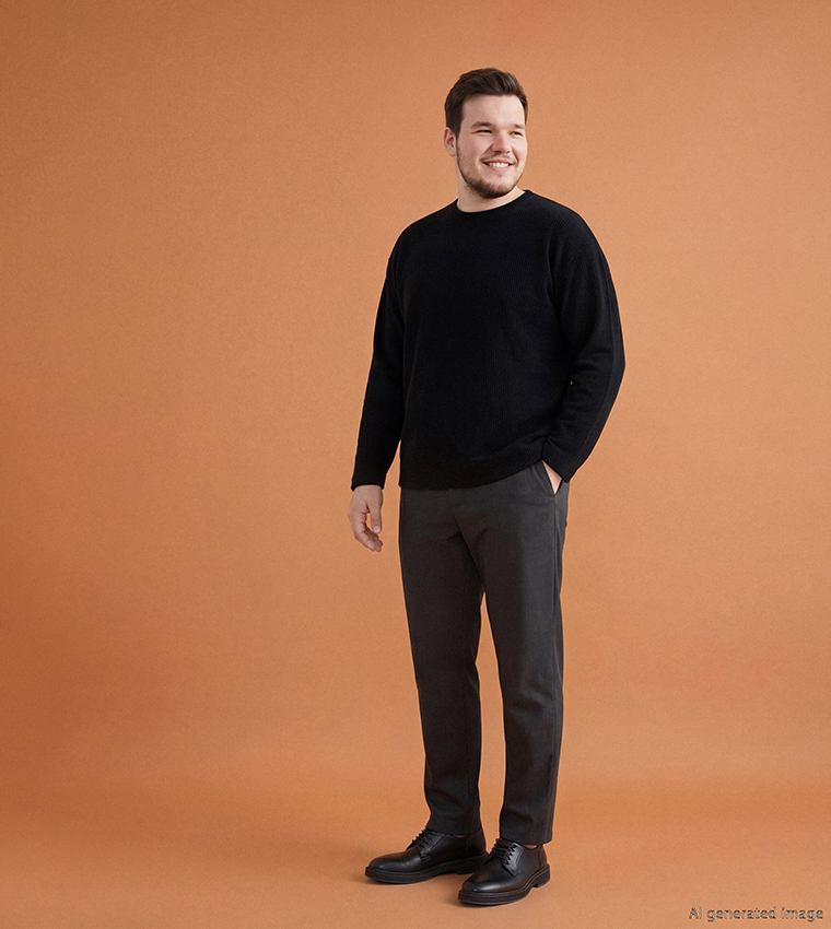Solid Button Closure Regular Fit Trousers