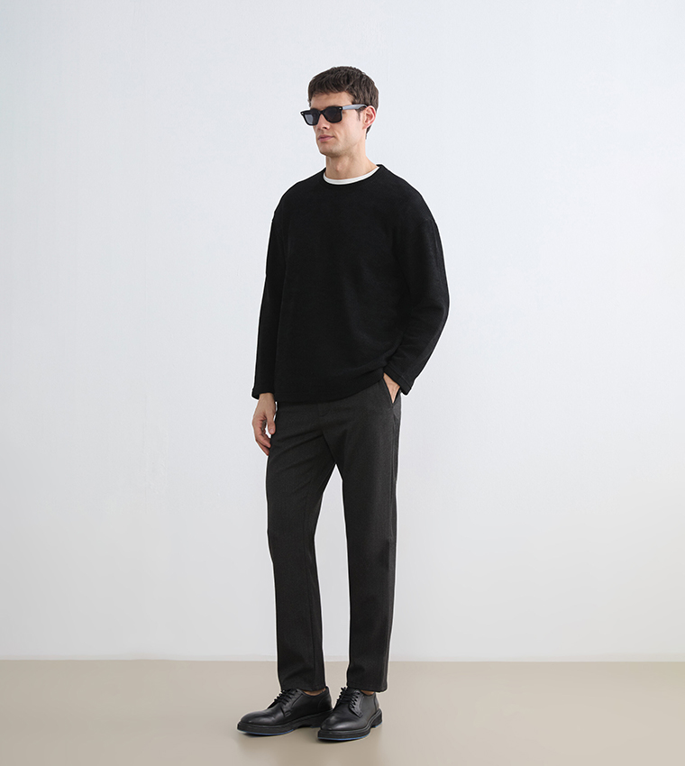 Solid Button Closure Regular Fit Trousers