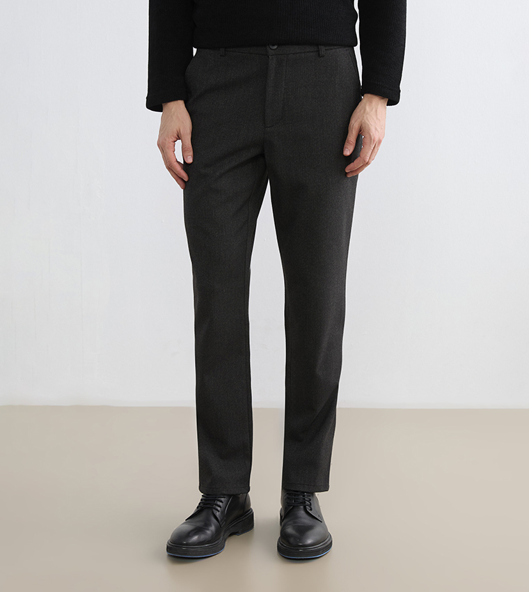 Solid Button Closure Regular Fit Trousers
