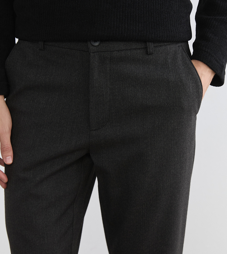 Solid Button Closure Regular Fit Trousers