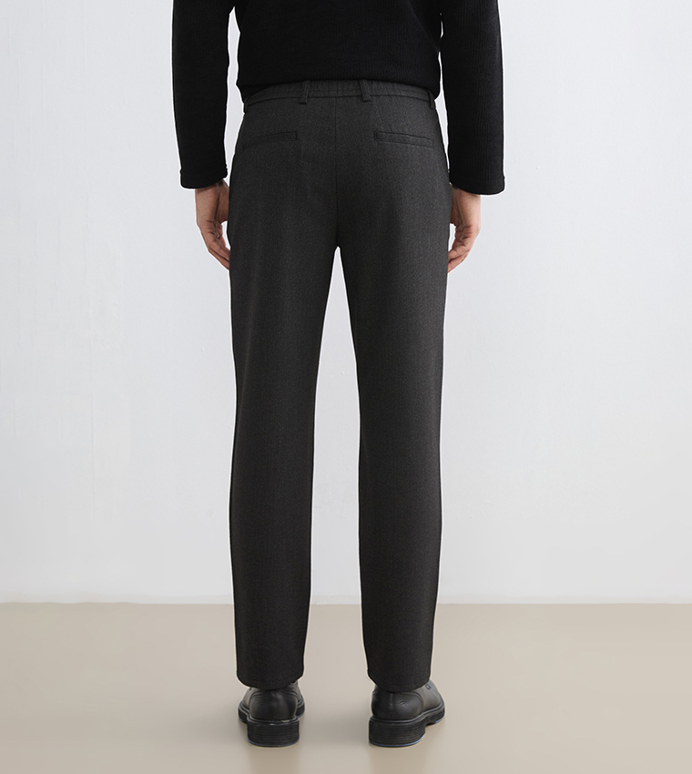 Solid Button Closure Regular Fit Trousers