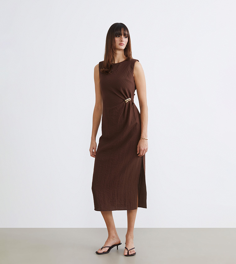 Solid Sleeveless Woven Midi Dress
