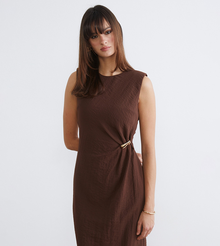 Solid Sleeveless Woven Midi Dress