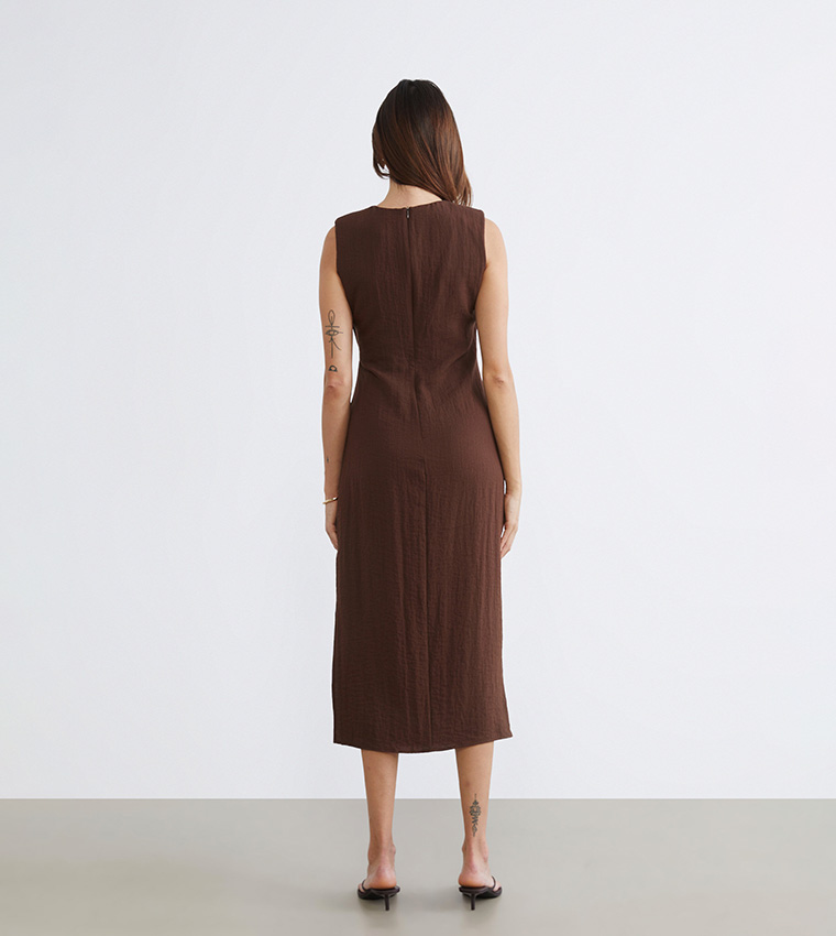 Solid Sleeveless Woven Midi Dress