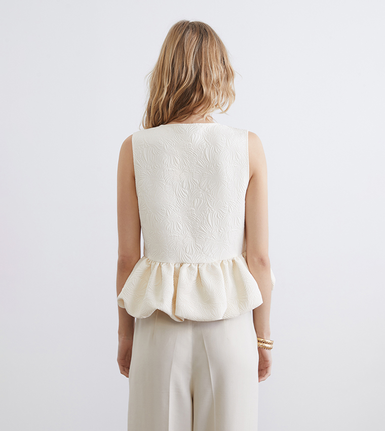 Embossed Short Sleeves Peplum Top