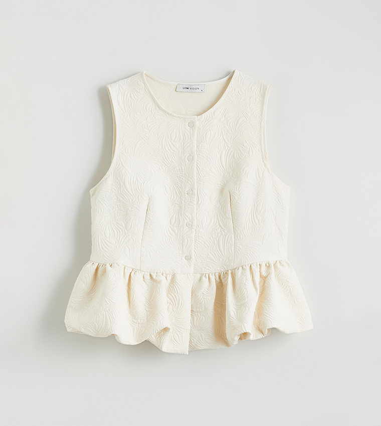 Embossed Short Sleeves Peplum Top