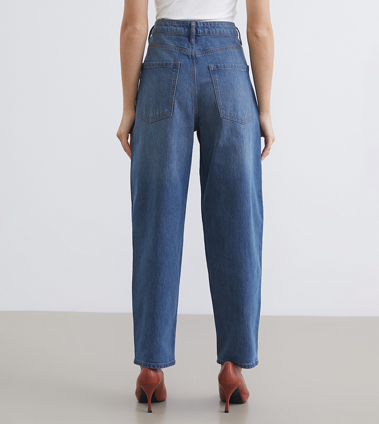 Washed High Rise Barrel Fit Jeans