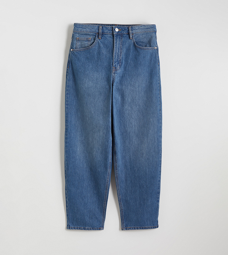 Washed High Rise Barrel Fit Jeans