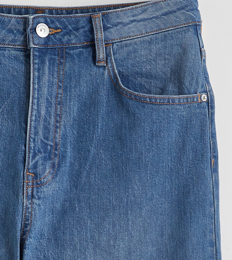 Washed High Rise Barrel Fit Jeans