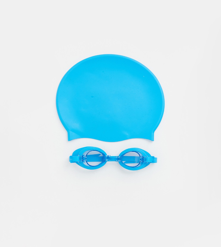 Solid Swim Cap and Goggles Set