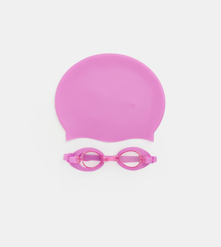 Solid Swim Cap and Goggles Set