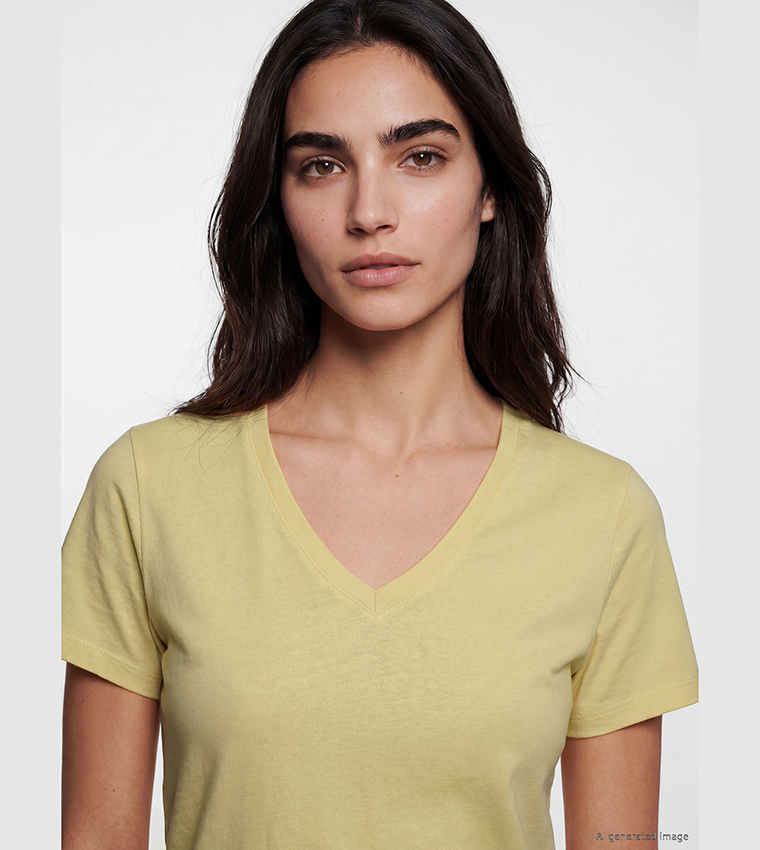 V-Neck Short Sleeves Cotton Slim Fit T-Shirt