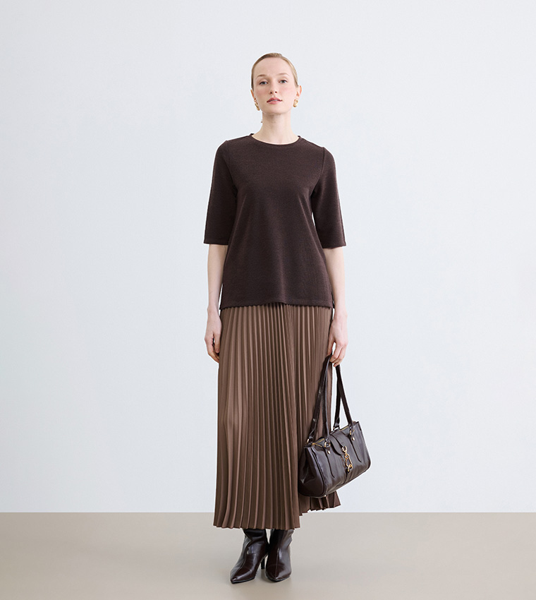 Elastic Waist Pleated Maxi Skirt