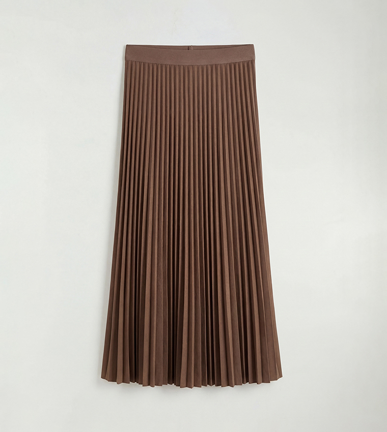 Elastic Waist Pleated Maxi Skirt