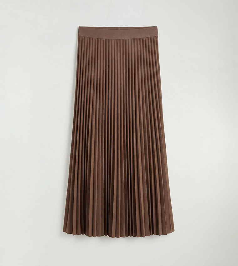 Elastic Waist Pleated Maxi Skirt