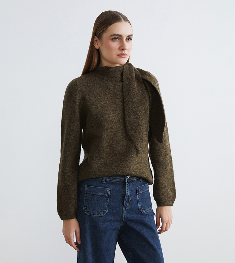 Turtleneck Tie Detail Knitted Sweater